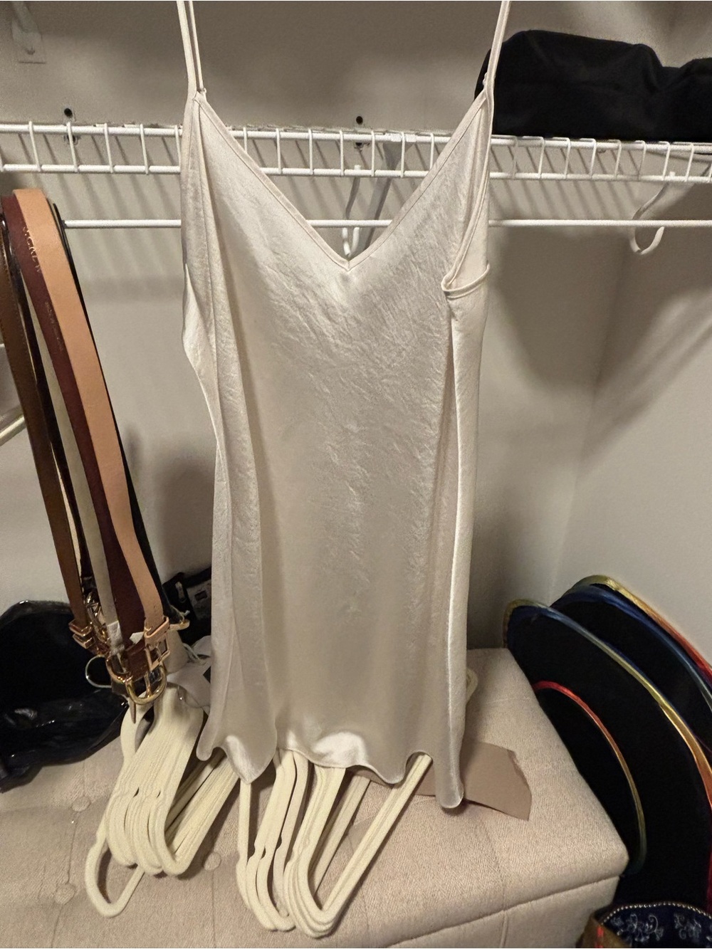 Aritzia Ivory Satin Slip Dress with V-Neck